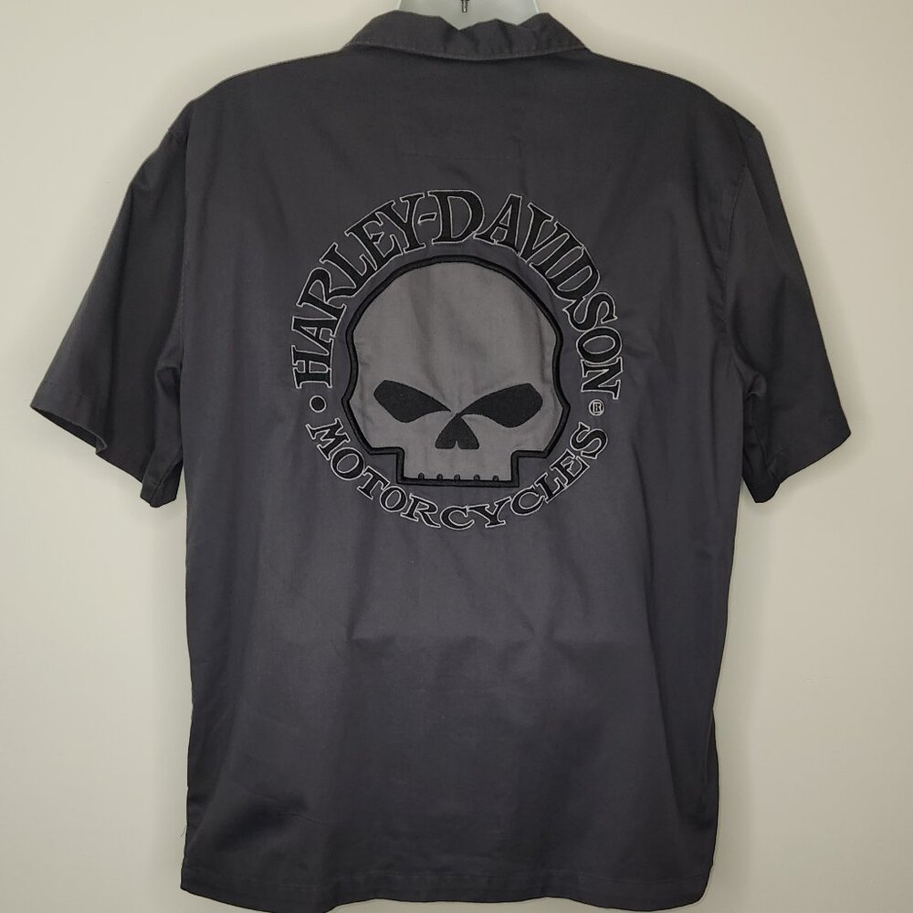 Harley Davidson Motorcycle Skull Embroidered Button Shirt (L)